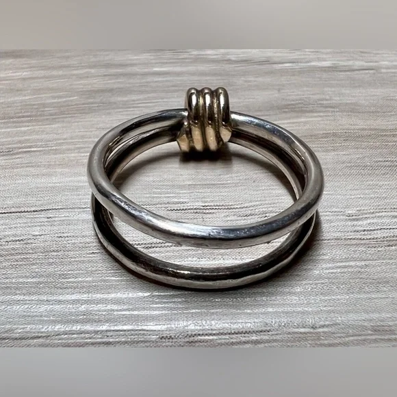 Vintage Designer Ed Levin Sterling Silver & Gold Signature Ring, Size 6 - Picture 5 of 13